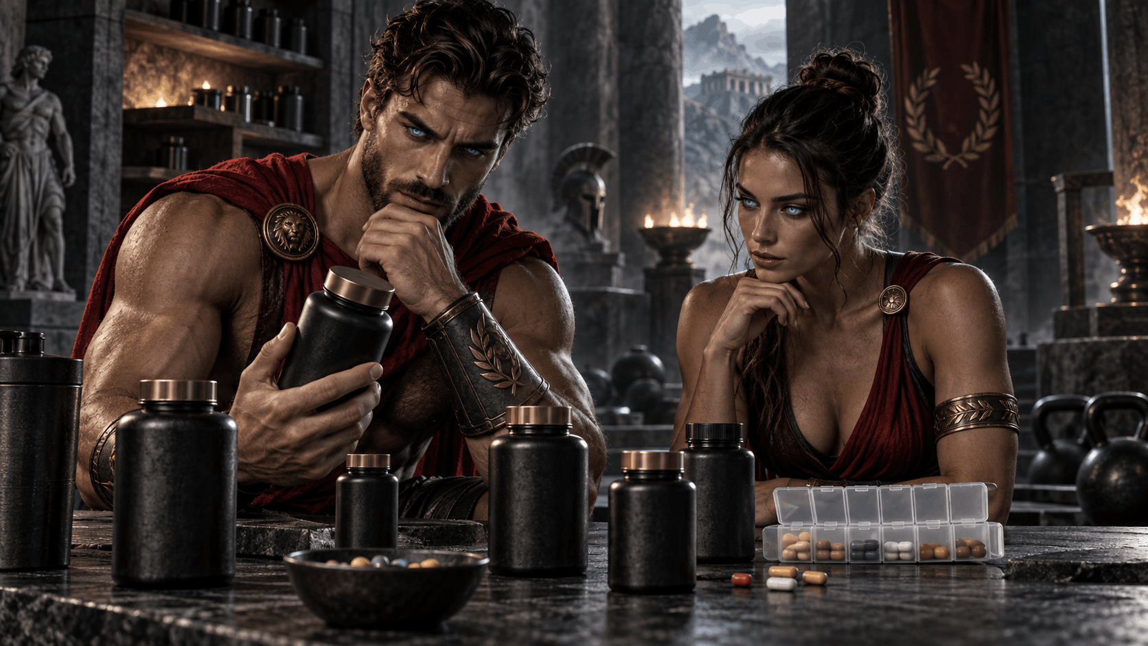 Atletas espartanos comparando suplementos multivitamínicos