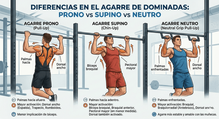 tipos de agarre en dominadas